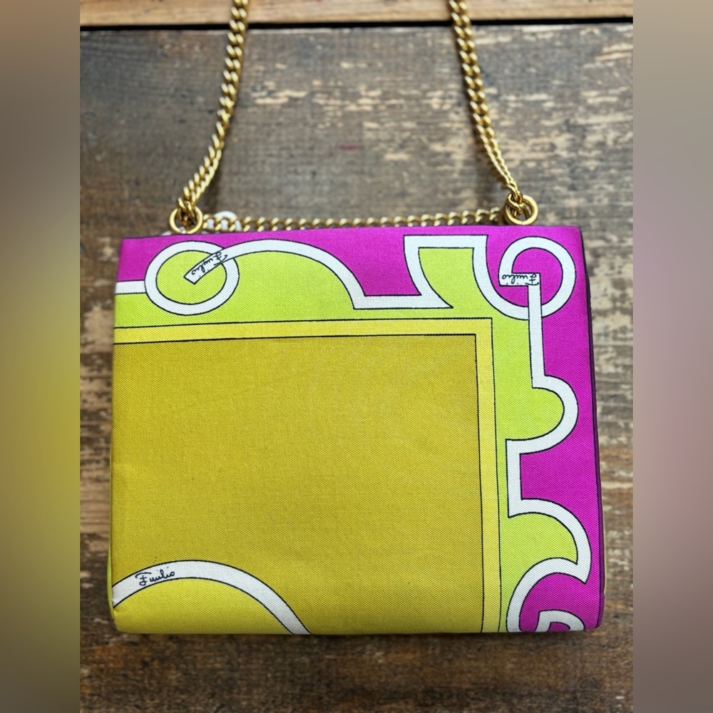 Vintage 70s Emilio Pucci Silk Gold Chain Handbag - Picture 6 of 12
